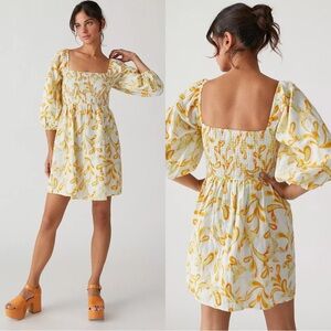 Urban Outfitters Sofia Yellow Puff Sleeve Dress - M